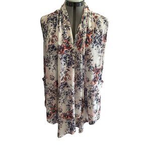 Wild Pearl Womens Navy Pink Floral Sleeveless Open Cardigan Style Kimono Top  M